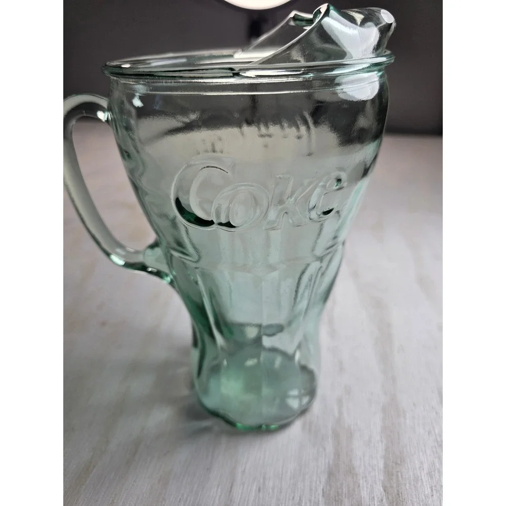 Vintage Coca Cola Glass Pitcher Georgia Green Coke Embossed Ice Lip 9 Inch Boho